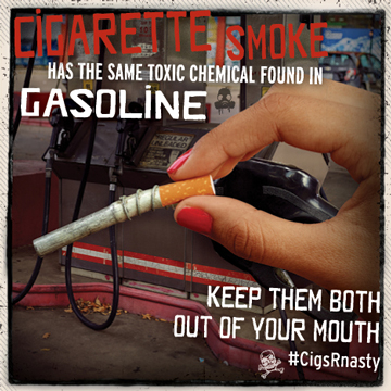Cigarette smoke has the same toxic chemical found in gasoline
